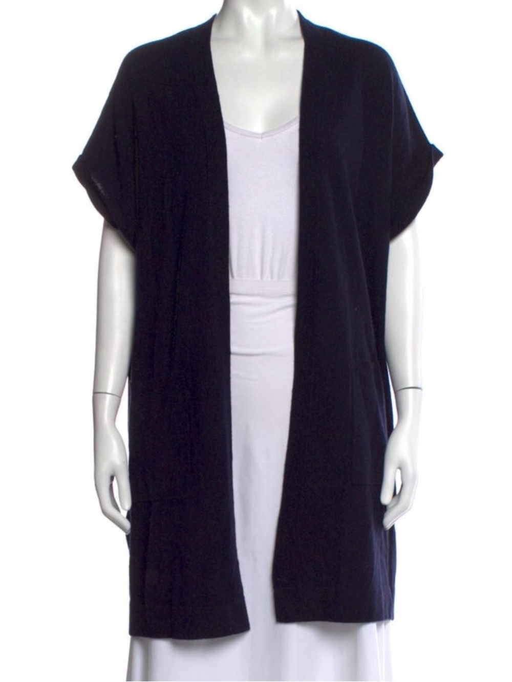 Vince Black Short Sleeve Dolman Cut Open Front Long Vest Wool & Lama Medium